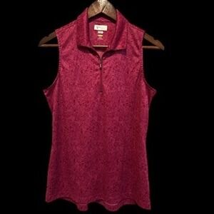 Greg Norman ML75 Womens Sleeveless Golf Polo Shirt Pink Floral 1/4 Zip Sz M